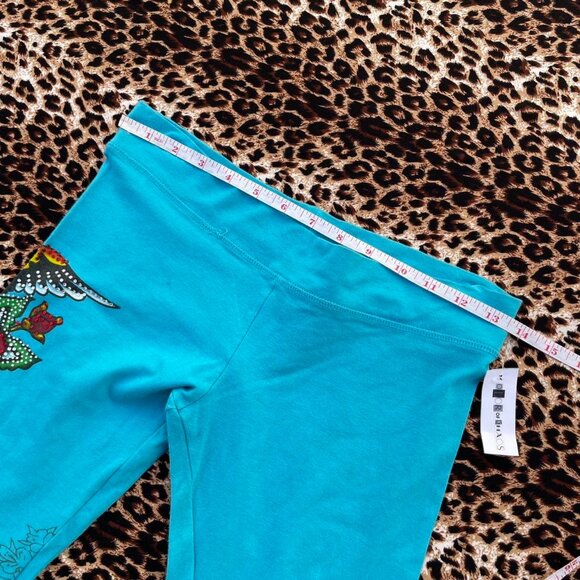 y2k rhinestone turquoise capri leggings - Picture 6 of 7